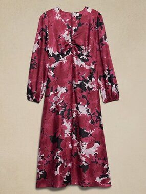 NWT Banana Republic Womens Size 10 Burgundy Floral Silky Column Midi Dress NEW